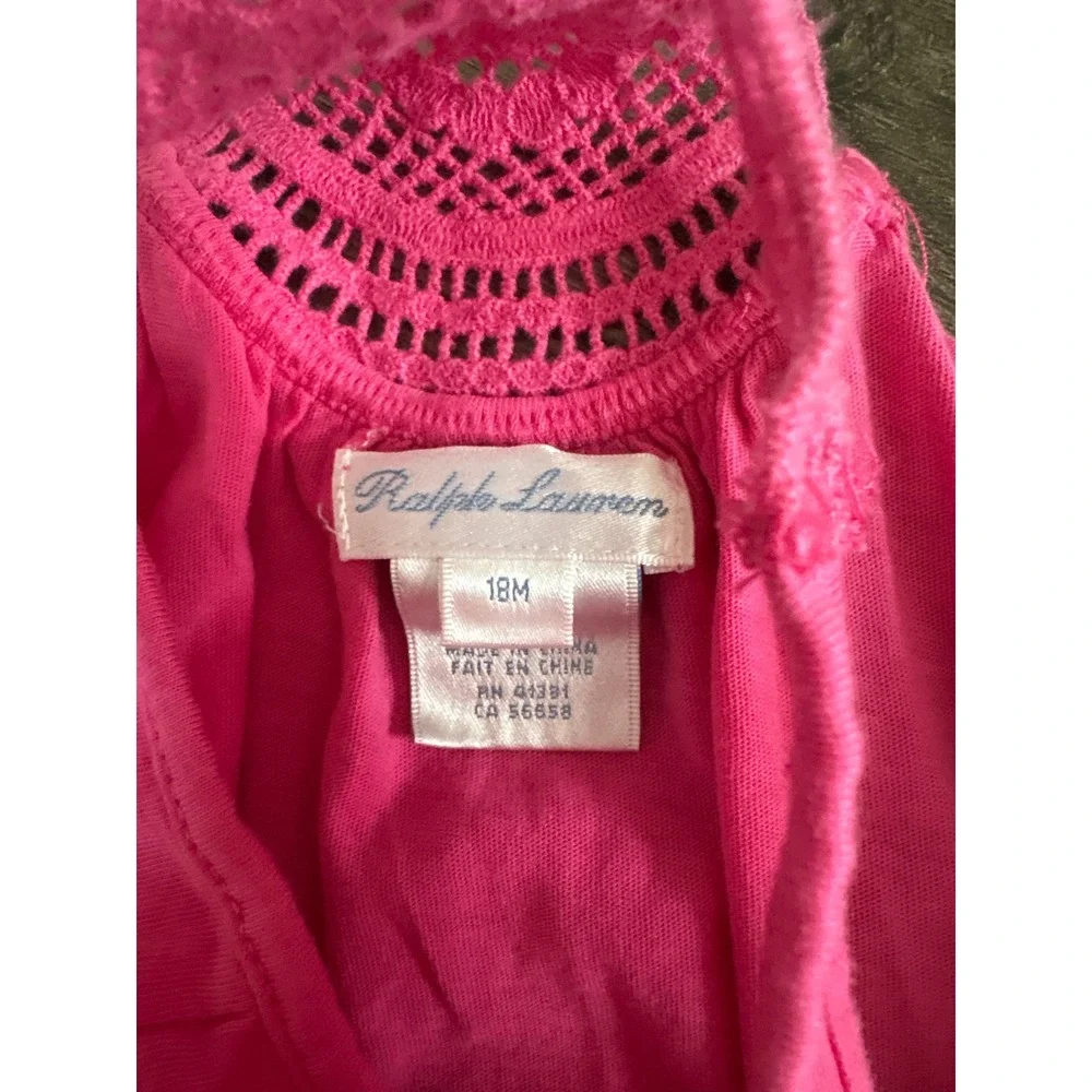 Ralph Lauren‎ Baby Girl Hot Pink Crochet Back Jumpsuit Romper 18M Sleeveless